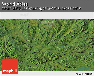 Satellite 3D Map of the Area around 52° 53' 45" N, 96° 7' 30" E
