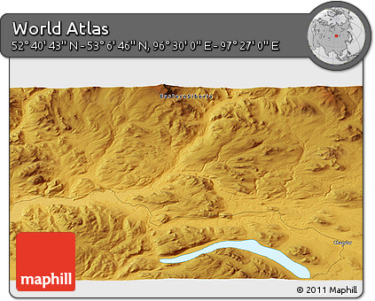 Physical 3D Map of the Area around 52° 53' 45" N, 96° 58' 29" E