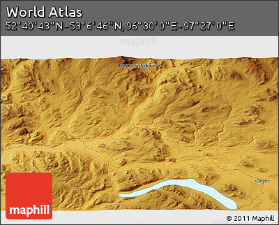 Physical 3D Map of the Area around 52° 53' 45" N, 96° 58' 29" E