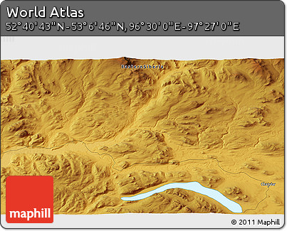 Physical 3D Map of the Area around 52° 53' 45" N, 96° 58' 29" E