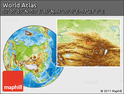 Physical Location Map of the Area around 52° 53' 45" N, 96° 58' 29" E