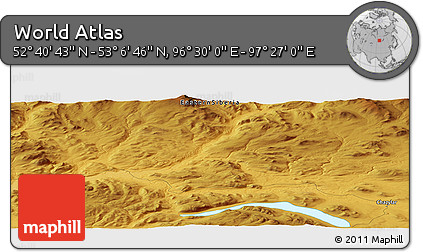 Physical Panoramic Map of the Area around 52° 53' 45" N, 96° 58' 29" E