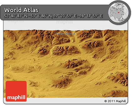 Physical 3D Map of the Area around 52° 53' 45" N, 97° 49' 29" E