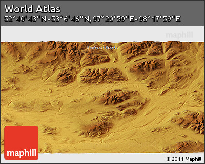 Physical 3D Map of the Area around 52° 53' 45" N, 97° 49' 29" E
