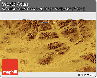 Physical 3D Map of the Area around 52° 53' 45" N, 97° 49' 29" E