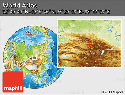 Physical Location Map of the Area around 52° 53' 45" N, 97° 49' 29" E