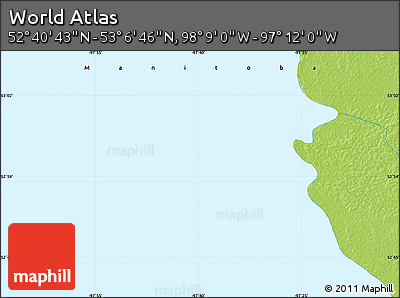 Physical Map of the Area around 52° 53' 45" N, 97° 40' 30" W