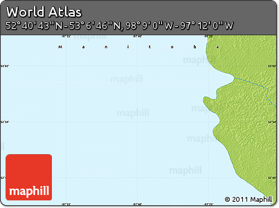 Physical Map of the Area around 52° 53' 45" N, 97° 40' 30" W