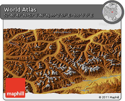 Physical 3D Map of the Area around 52° 53' 45" N, 99° 31' 30" E