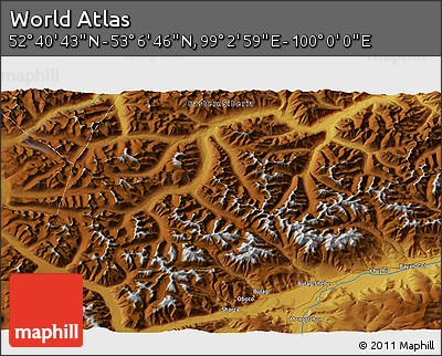 Physical 3D Map of the Area around 52° 53' 45" N, 99° 31' 30" E