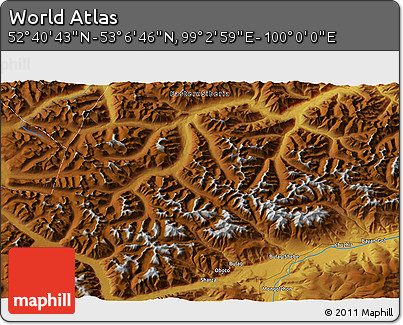 Physical 3D Map of the Area around 52° 53' 45" N, 99° 31' 30" E