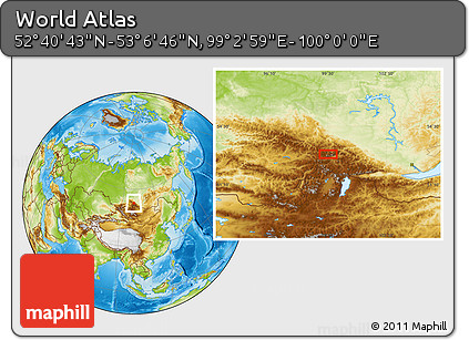 Physical Location Map of the Area around 52° 53' 45" N, 99° 31' 30" E