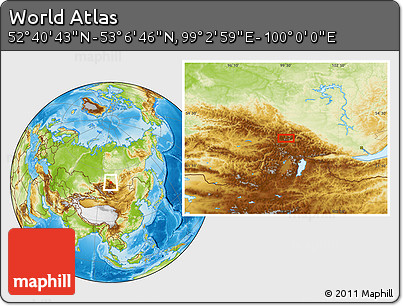 Physical Location Map of the Area around 52° 53' 45" N, 99° 31' 30" E