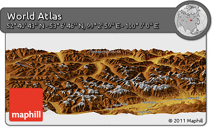Physical Panoramic Map of the Area around 52° 53' 45" N, 99° 31' 30" E