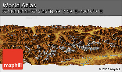 Physical Panoramic Map of the Area around 52° 53' 45" N, 99° 31' 30" E