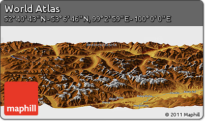 Physical Panoramic Map of the Area around 52° 53' 45" N, 99° 31' 30" E