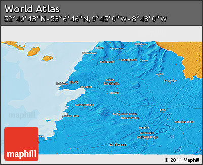 Political 3D Map of the Area around 52° 53' 45" N, 9° 16' 30" W