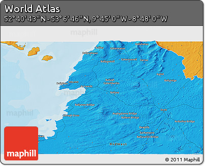 Political 3D Map of the Area around 52° 53' 45" N, 9° 16' 30" W
