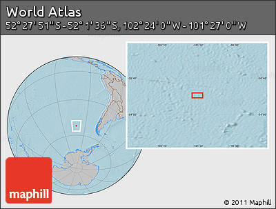 Gray Location Map of the Area around 52° 14' 43" S, 101° 55' 30" W, hill shading