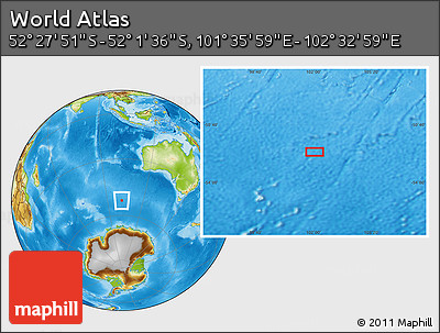 Physical Location Map of the Area around 52° 14' 43" S, 102° 4' 29" E
