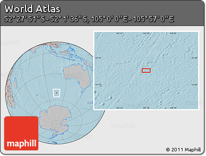 Gray Location Map of the Area around 52° 14' 43" S, 105° 28' 29" E, hill shading