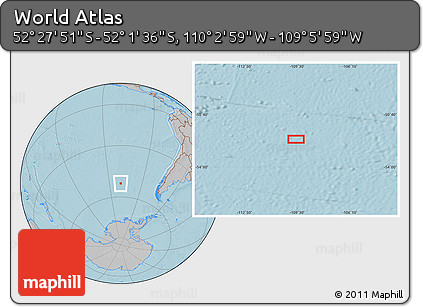 Gray Location Map of the Area around 52° 14' 43" S, 109° 34' 29" W, hill shading