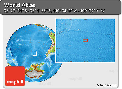 Physical Location Map of the Area around 52° 14' 43" S, 110° 25' 30" W