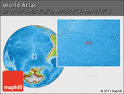 Physical Location Map of the Area around 52° 14' 43" S, 110° 25' 30" W