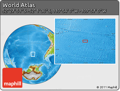 Physical Location Map of the Area around 52° 14' 43" S, 110° 25' 30" W