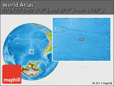 Physical Location Map of the Area around 52° 14' 43" S, 111° 16' 30" W