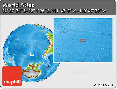 Physical Location Map of the Area around 52° 14' 43" S, 111° 16' 30" W