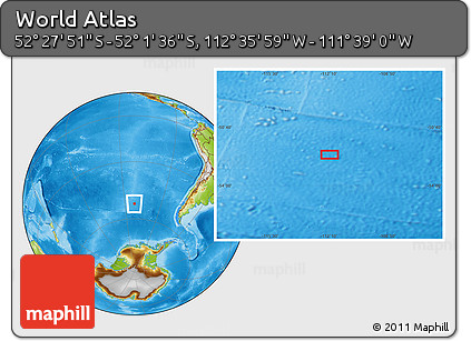 Physical Location Map of the Area around 52° 14' 43" S, 112° 7' 30" W