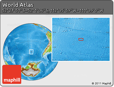 Physical Location Map of the Area around 52° 14' 43" S, 112° 7' 30" W