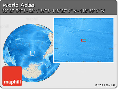 Shaded Relief Location Map of the Area around 52° 14' 43" S, 112° 58' 29" W