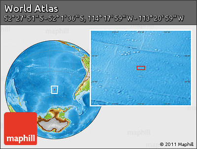 Physical Location Map of the Area around 52° 14' 43" S, 113° 49' 29" W