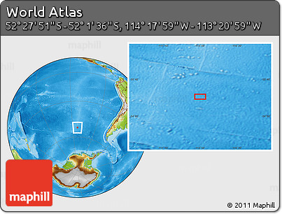 Physical Location Map of the Area around 52° 14' 43" S, 113° 49' 29" W