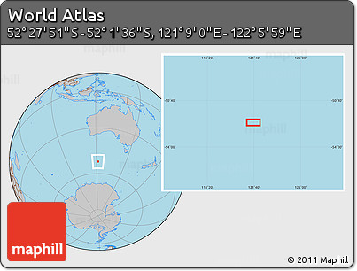 Gray Location Map of the Area around 52° 14' 43" S, 121° 37' 30" E