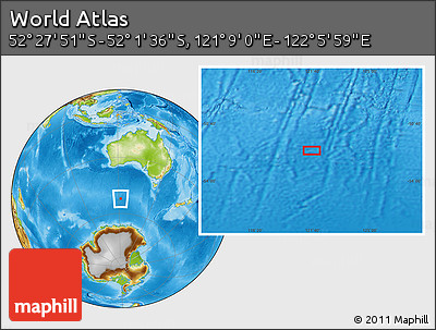 Physical Location Map of the Area around 52° 14' 43" S, 121° 37' 30" E