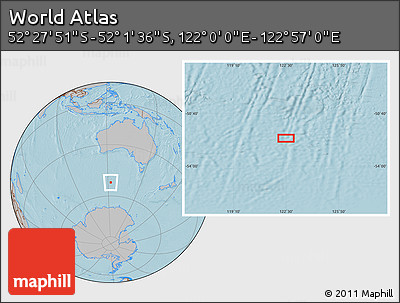 Gray Location Map of the Area around 52° 14' 43" S, 122° 28' 29" E, hill shading