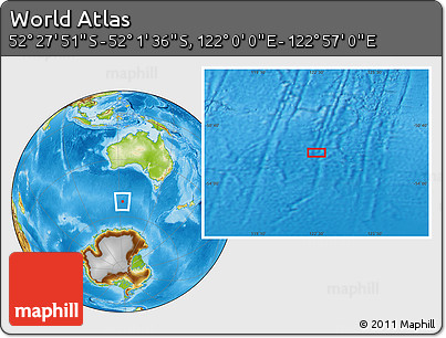 Physical Location Map of the Area around 52° 14' 43" S, 122° 28' 29" E