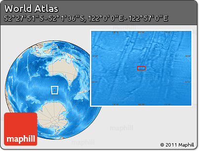 Shaded Relief Location Map of the Area around 52° 14' 43" S, 122° 28' 29" E