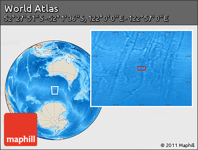 Shaded Relief Location Map of the Area around 52° 14' 43" S, 122° 28' 29" E