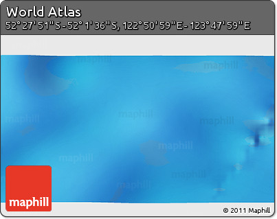 Physical 3D Map of the Area around 52° 14' 43" S, 123° 19' 29" E
