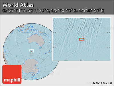 Gray Location Map of the Area around 52° 14' 43" S, 123° 19' 29" E, hill shading
