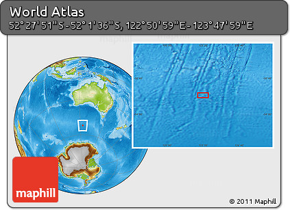 Physical Location Map of the Area around 52° 14' 43" S, 123° 19' 29" E