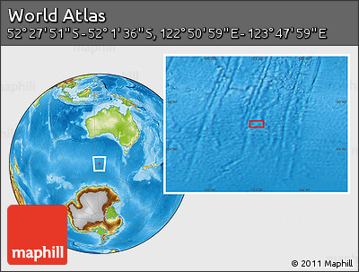 Physical Location Map of the Area around 52° 14' 43" S, 123° 19' 29" E