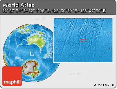 Physical Location Map of the Area around 52° 14' 43" S, 123° 19' 29" E