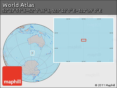 Gray Location Map of the Area around 52° 14' 43" S, 124° 10' 30" E