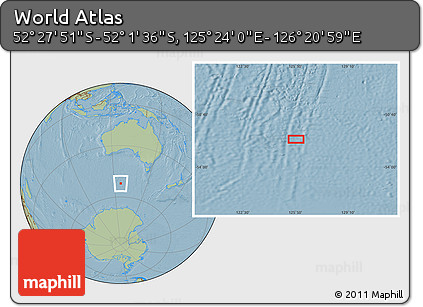 Savanna Style Location Map of the Area around 52° 14' 43" S, 125° 52' 30" E, hill shading