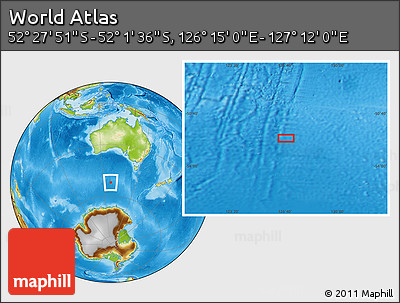 Physical Location Map of the Area around 52° 14' 43" S, 126° 43' 29" E